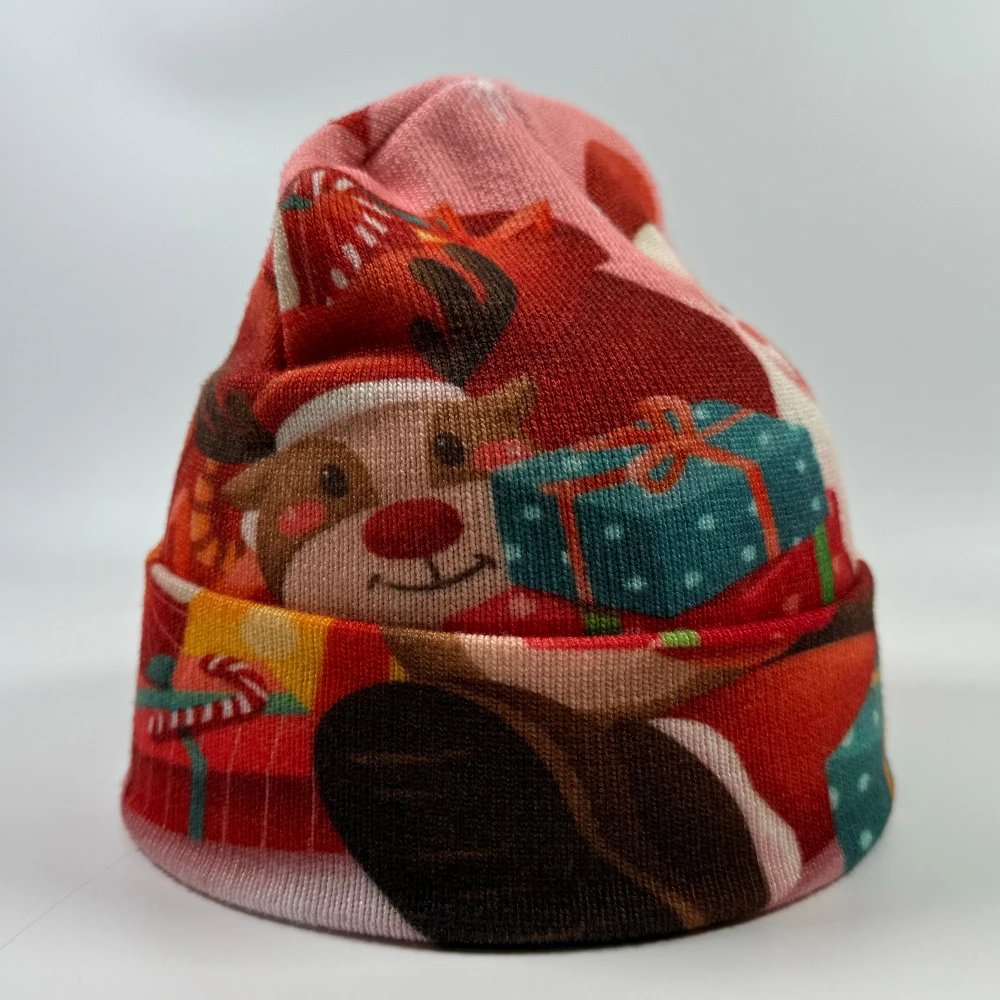 Custom logo full sublimation printed winter hats Hot selling adults Christmas beanie hat High quality polyester knitted touques