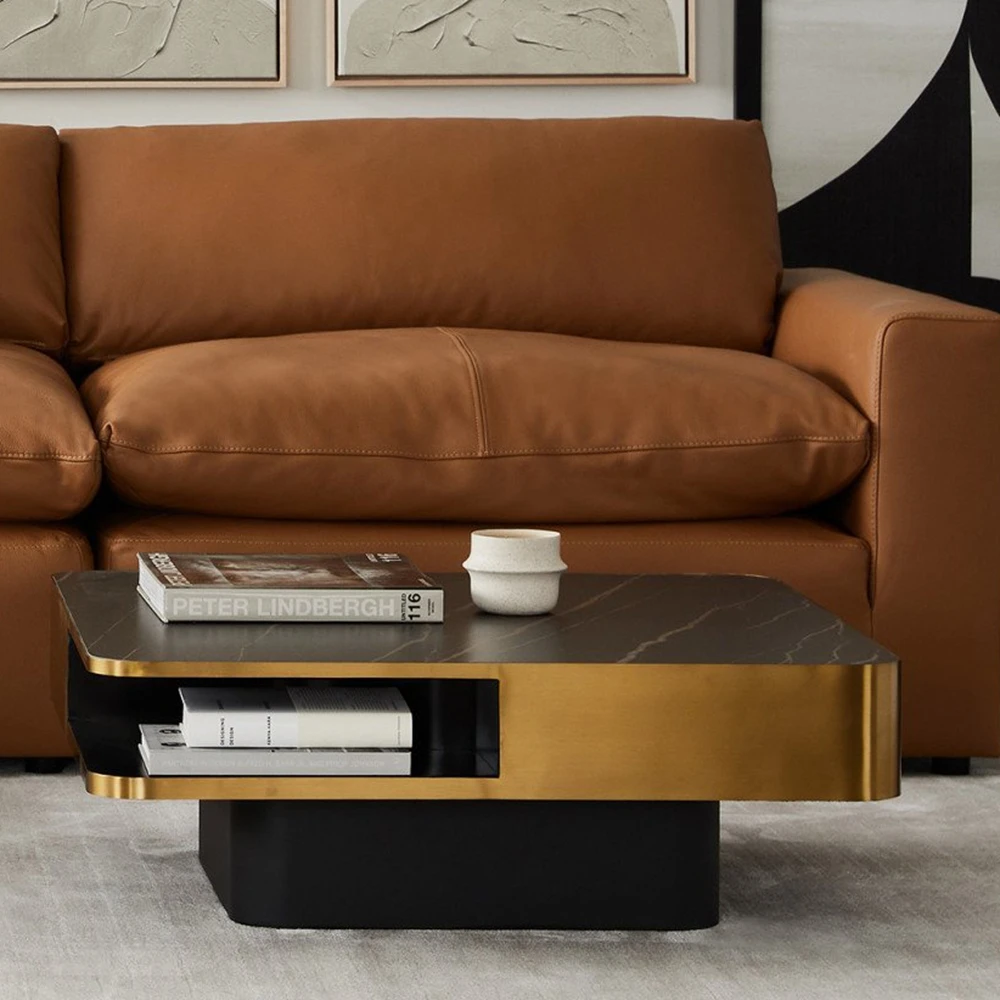 LC-106 high-end wholesale factory large sintered stone marble square coffee table with integrates storage space for living room