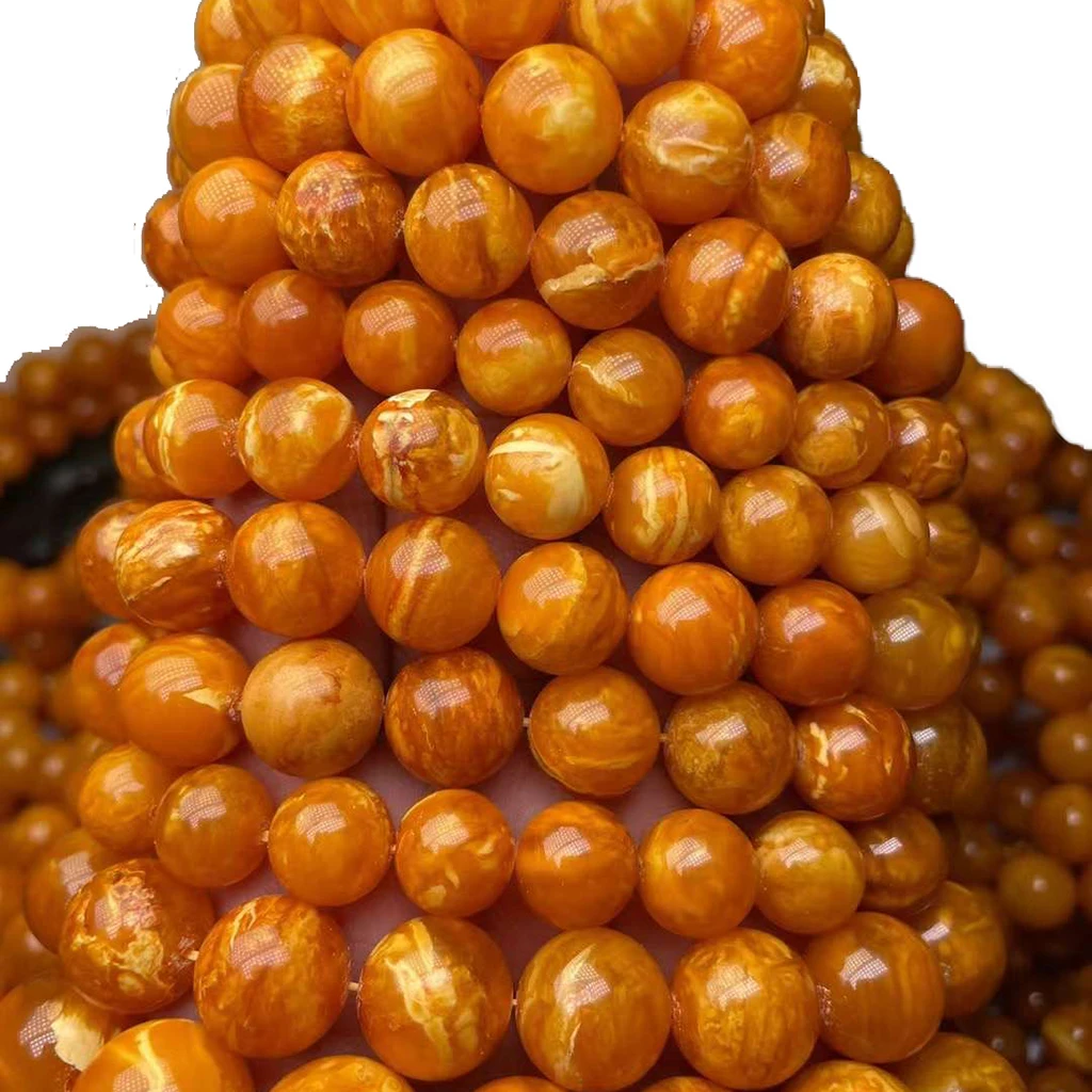 Natural amber jewelry Russian amber stone processed beads Old amber round beads 10-16mm Red Muslim prayer beads are cheap