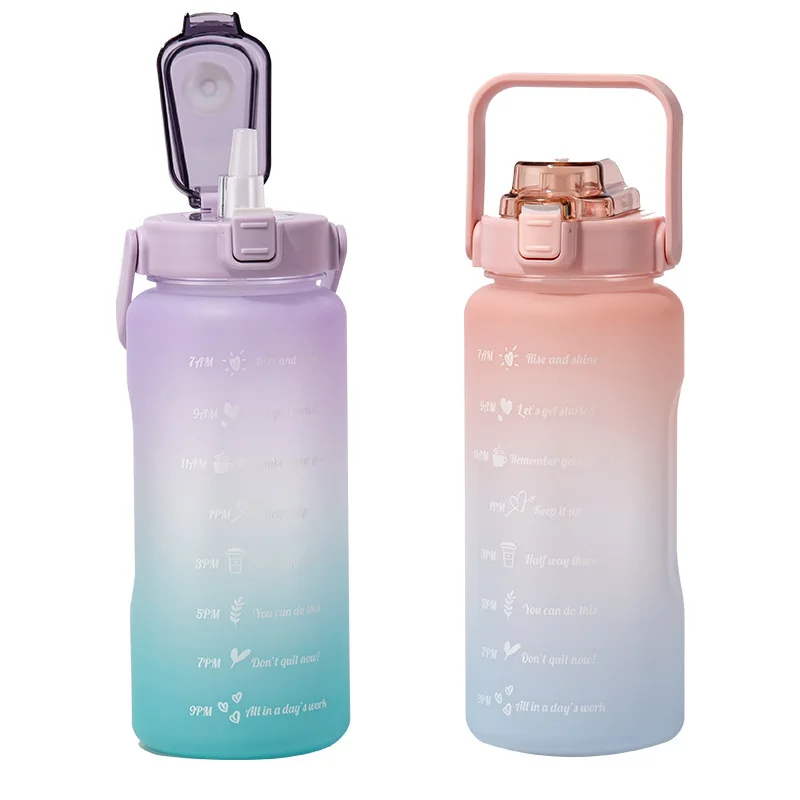 Half Gallon / 64OZ Motivational Water Bottle with Handle & Straw