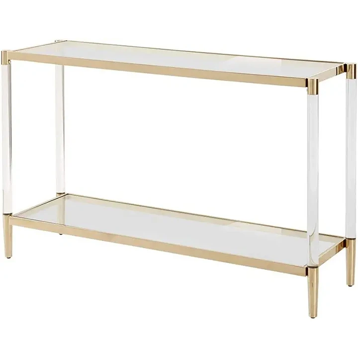 Luxurious Design Gold stainless steel tempered Glass top rectangle Acrylic Console Table