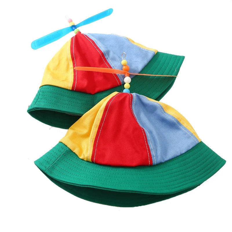 New style fashion multi-color soft cotton Kids bucket hat with propeller children fisherman hat