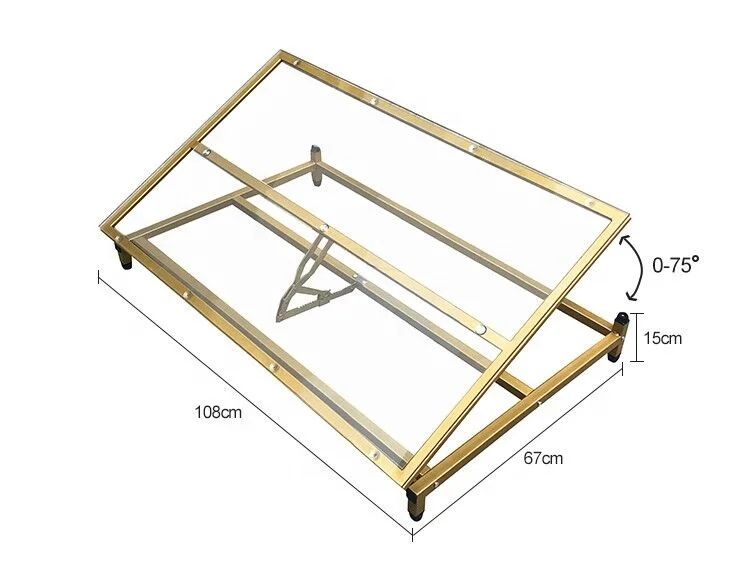 
New Design Golden Metal Frame Glass Drafting Table For Drawing 