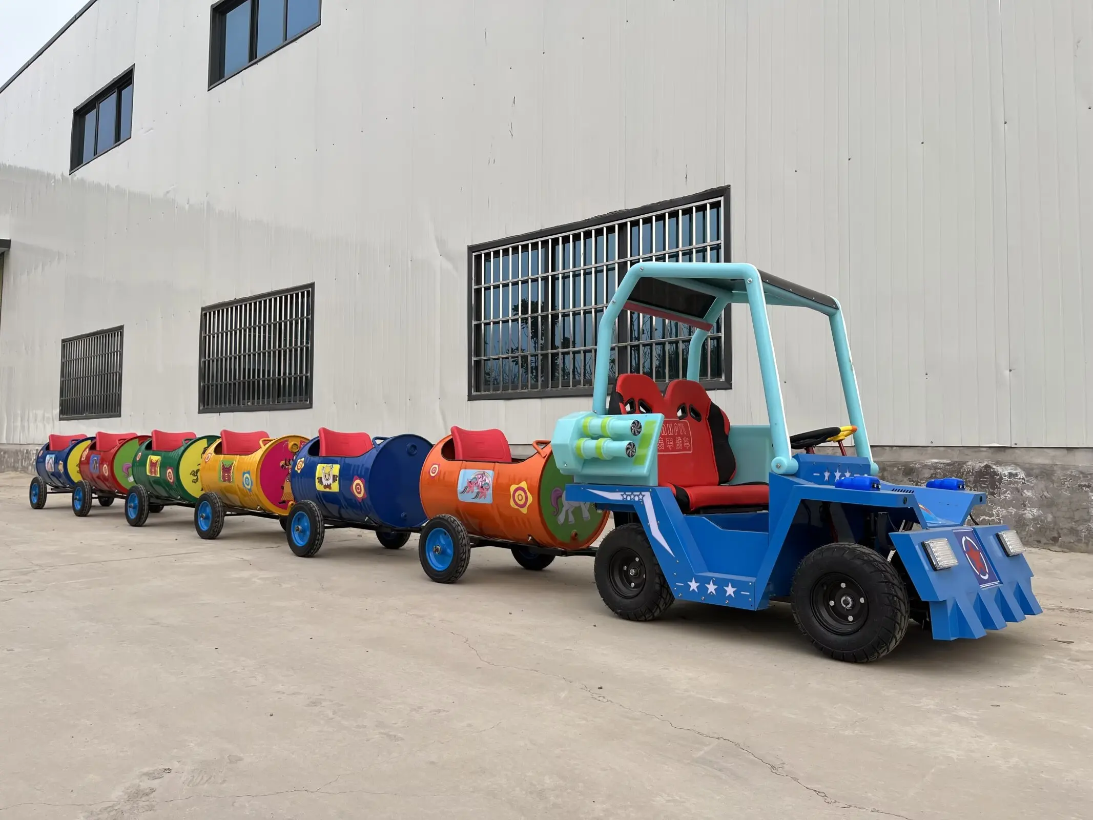 China Factory supplier Cheap Price Ride on car Kids Amusement Park Games Machine Happy Oil drum mini trackless train for sale