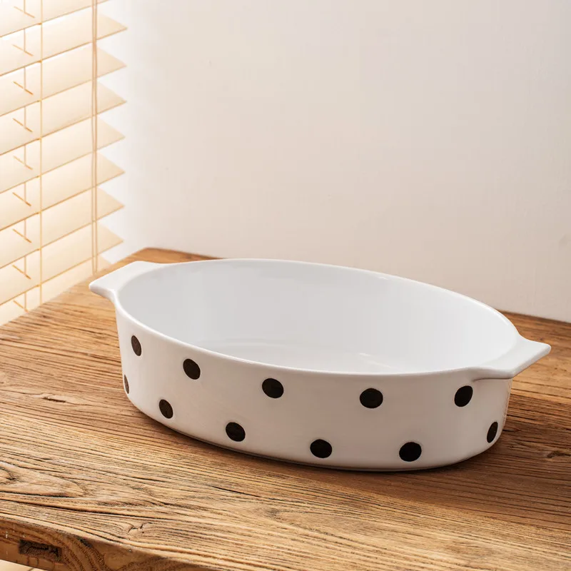 Домашняя посуда для выпечки и сковородок в горошек белая форма с ручкой овальные керамические формы