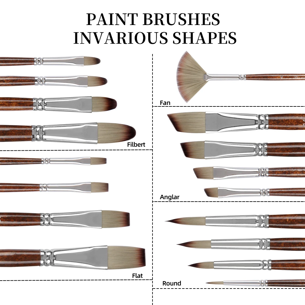 Panwenbo Art Materials 5Pcs Reddish Brown Handle Professional Artist Brushes Set Master Grade Painting Brushes For Art