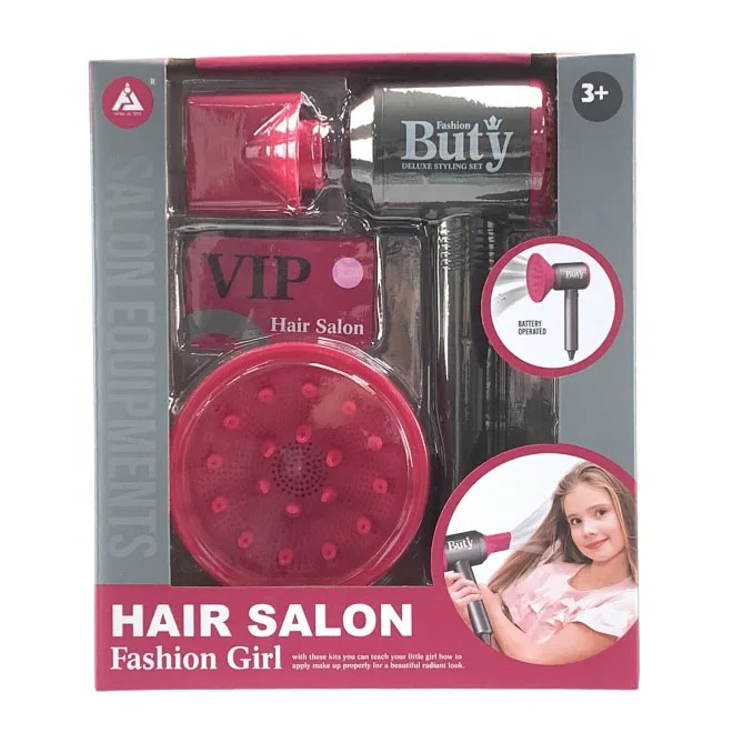 Fashion Pretend Makeup Set Girls Beauty Salon Toy Kit Pretend Hair Styling Set for Girls with Blow Dryer Barber Accessories
