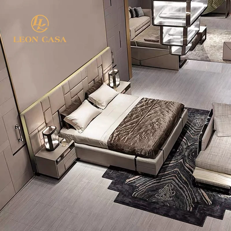 Luxury Italian Bedroom Bed Set King Or Queen Size Modern Italian Latest Designer Double Bed Set Velvet Luxury Bed