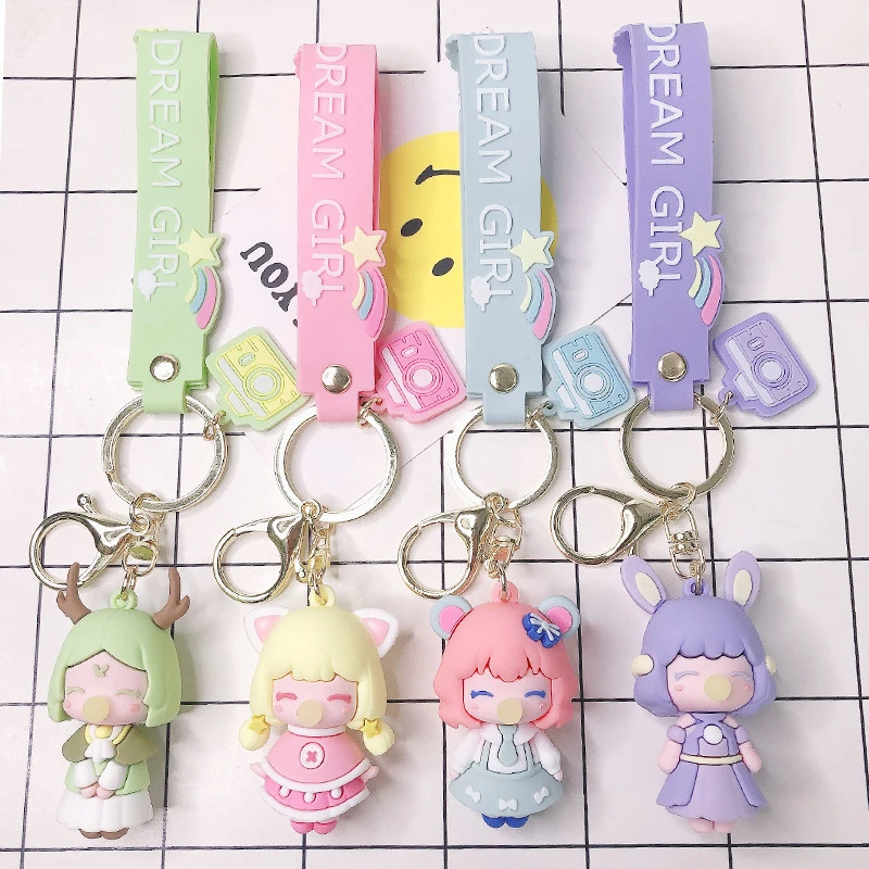 Wholesale Blowing Bubbles Princess Keychain Cute Girl Keychain Charm Doll Schoolbag Keychain Pendant