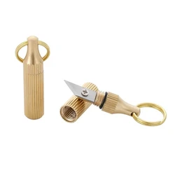 JDSR Mini Brass Capsule Pocket Knife Portable Utility Knifes Survival Knife Keychain Pendant Gadget Letter Package Opener