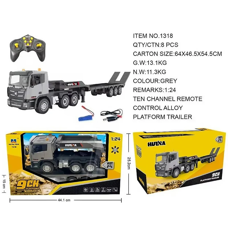Huina 1318 2.4G 9CH 1 24 Demo 12 Wheeler Plastic ABS DIY Kit Electric RC Trailer Truck Vehicle Toy for Engineering Hobbyists