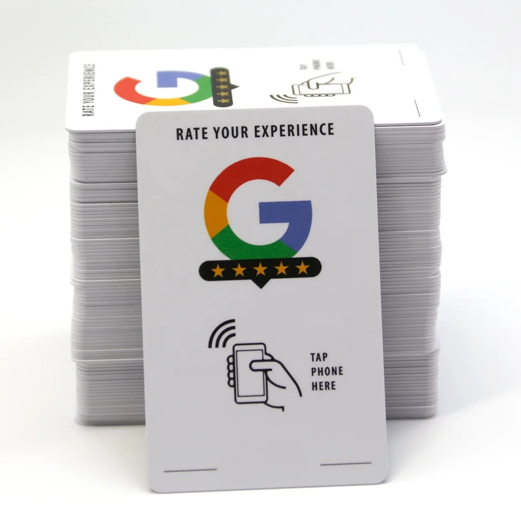 Custom Touchless Nfc Tag Cards Tappable Google Review Cards Pvc Card With Chip NTAG215