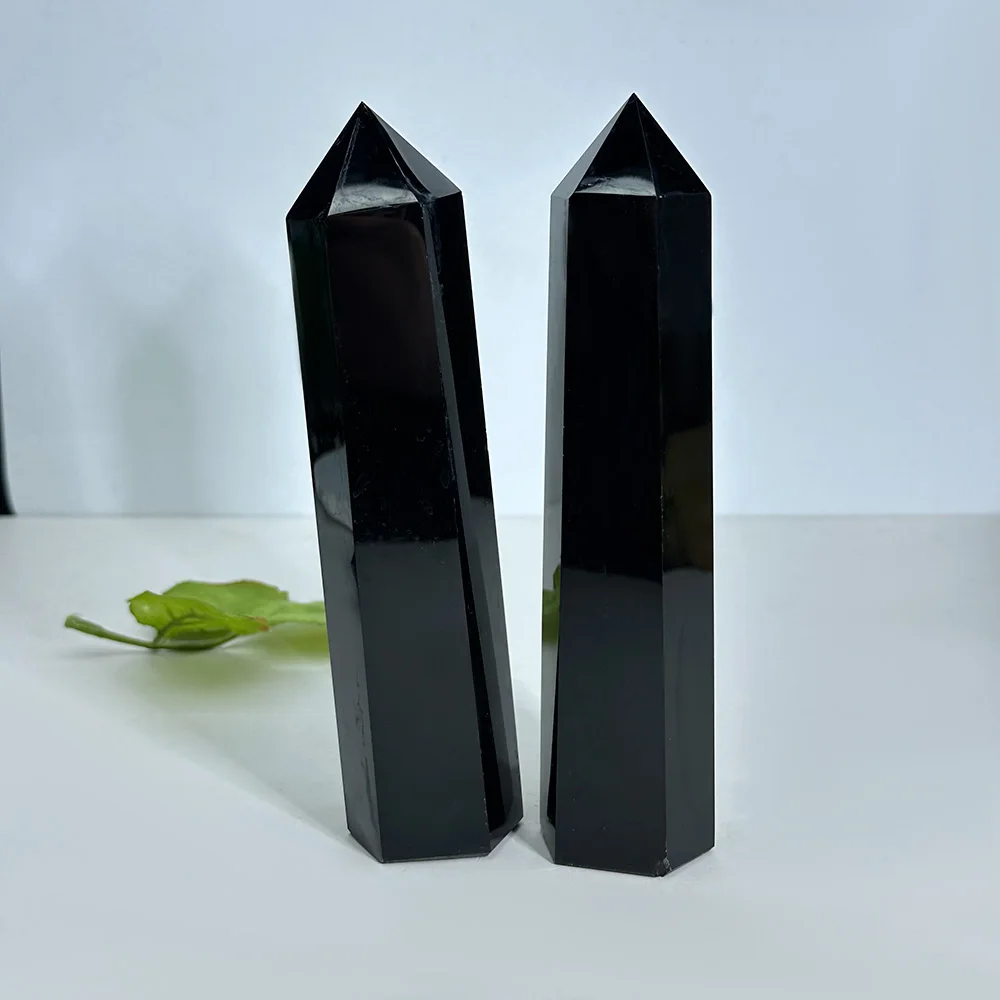 Wholesale natural crystal black obsidian point wand spiritual healing stone large obsidian towers for decoration