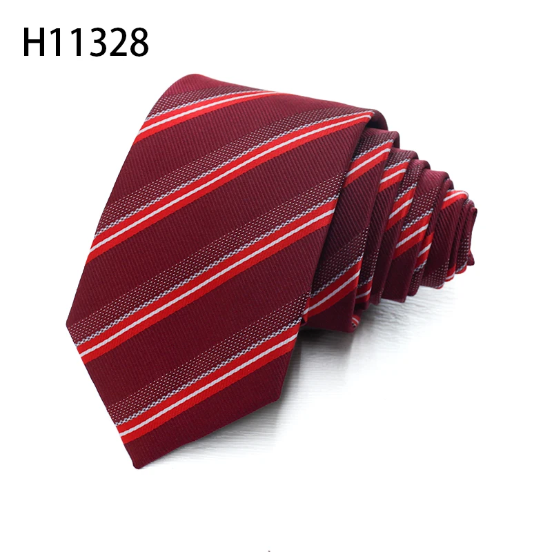 Red Stripe Mens Wedding Cheap Polyester Skinny Mens Neckties Business Woven Jacquard Ties