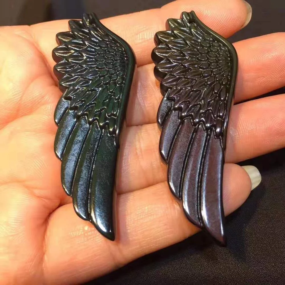 Wholesale natural carved crystal craft wings rainbow obsidian crystal angel wings