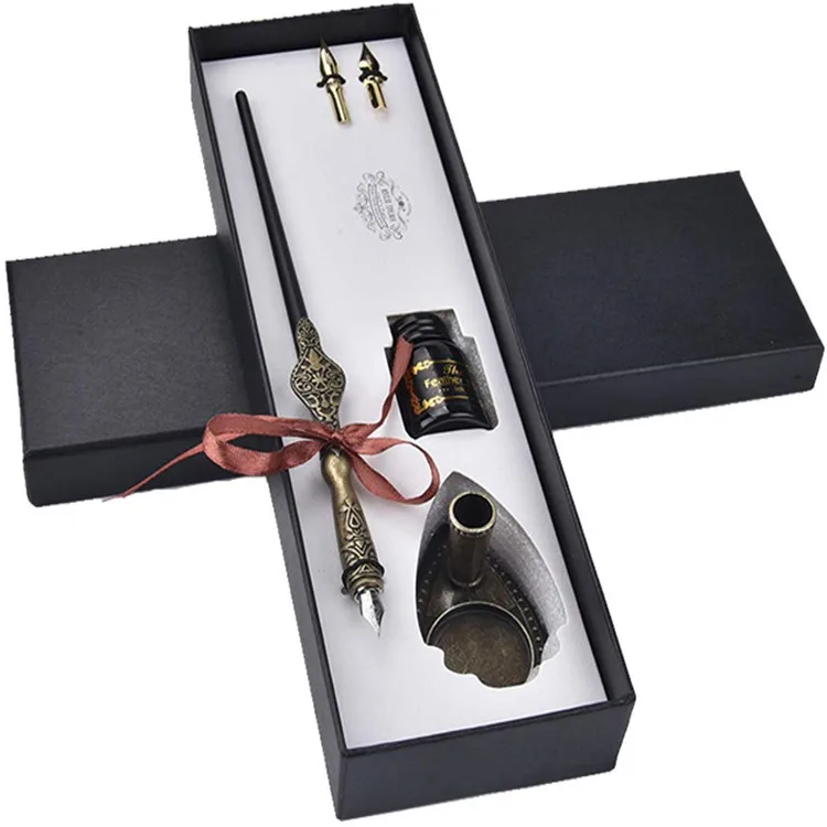 Calligraphy Dip Pen Set Handcrafted Dip Pen Writing Case Wooden Dip Pen Set with Ink &3 Nibs &Ink pen holder