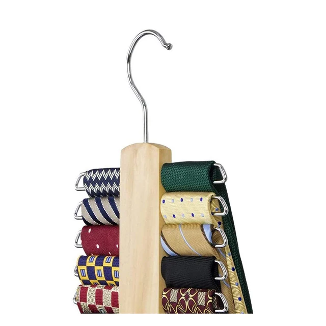Bedroom Belt Hanger Tie Racks for Men Closet Organizer 20 Hooks Wood Tie Rack Holder