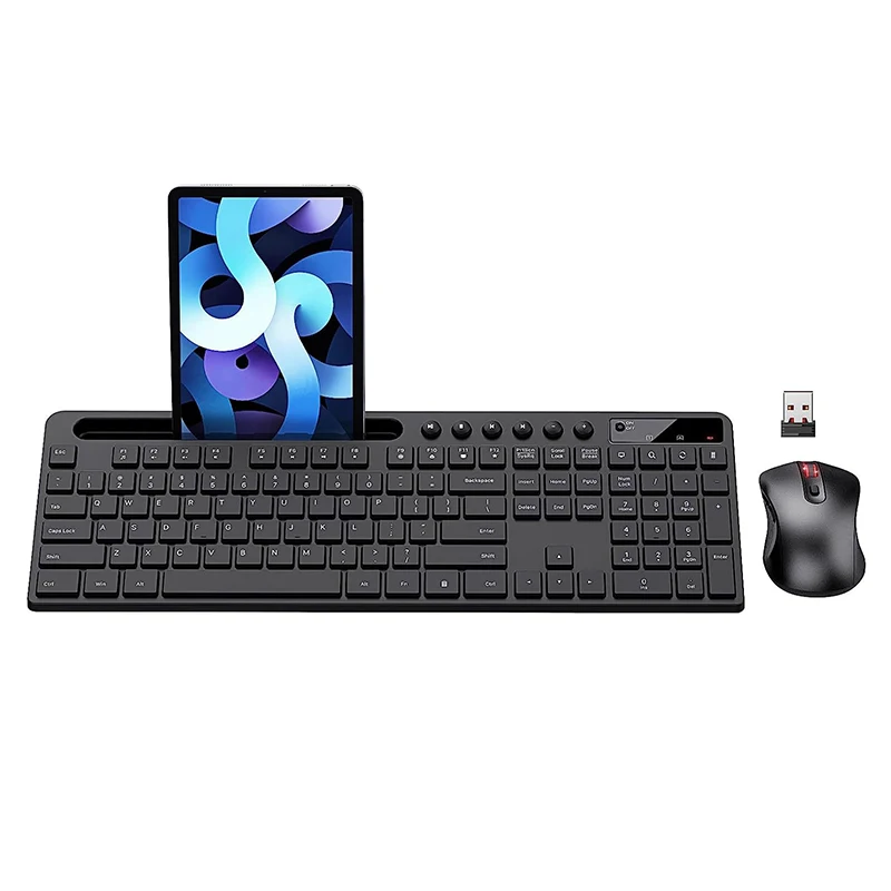 Hot-selling Full-size Wireless Keyboard and Mouse Combo 2.4G Ergonomic Wireless Computer Keyboard with Phone Tablet Holder