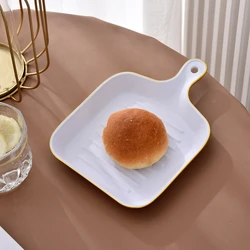 Custom Private Label Square Gold Edge Plastic Plates Home Kitchen Reusable Food Plates with Handle