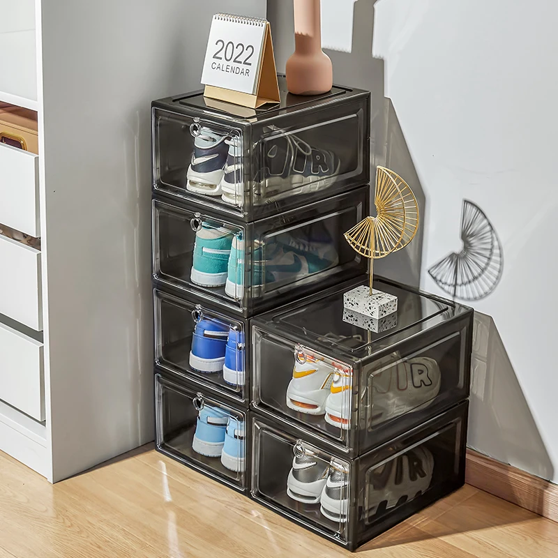 Wholesale Foldable Transparent Plastic Sneaker Storage Boxes Rectangle Acrylic Drawer Type Magnetic Clear Shoe Organizer Door