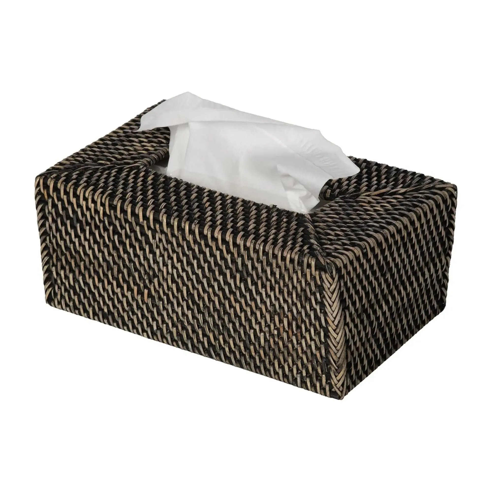 Hot selling Rectangular Rattan Tissue Paper Holder: Ideal Tissue Box Cover for Living Room Use Black Rattan Tissue Holder