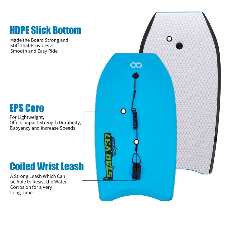 WOOWAVE 37' Professional OEM Bodyboard Foam Body Board Kids Swimming Play Surfboards Bodyboard with Leash