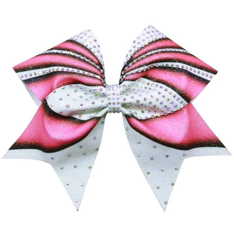 Custom Rhinestone Competition Cheerleading Hair Bow Glittery Bling With Elastic Band Customized Your Own Logo For Free