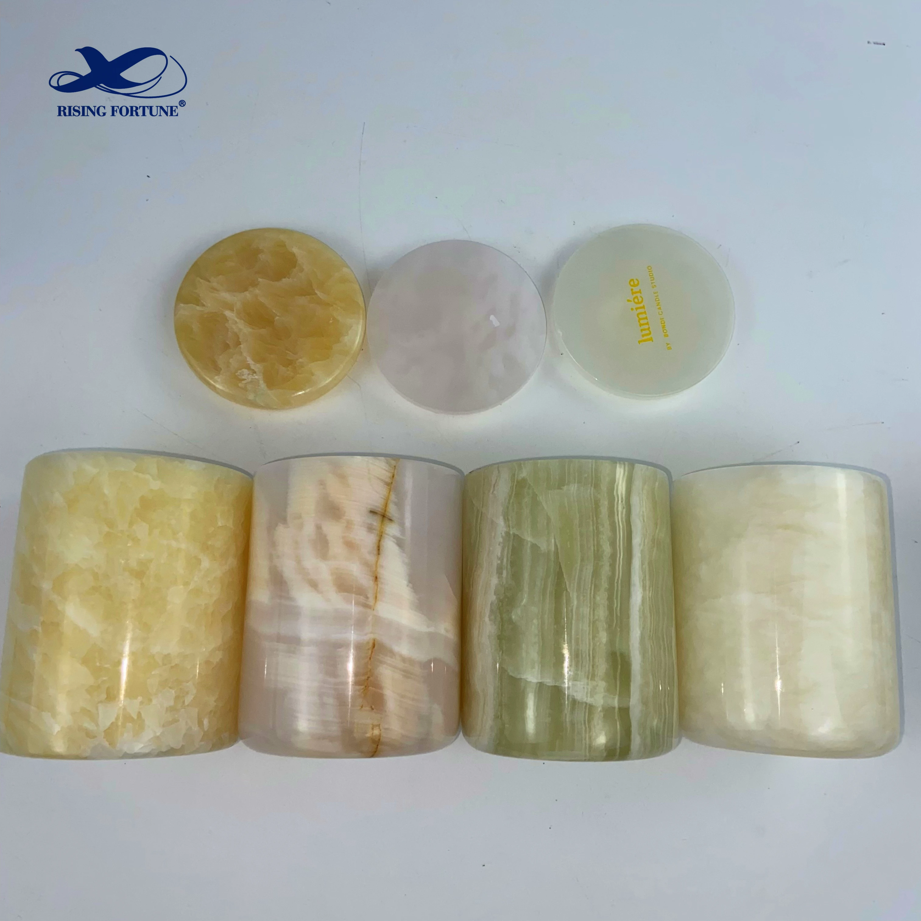 RF Natural onyx marble Candle Holder Stone Aromatherapy Scented Round Candle Jar With Lid Holiday Wedding Party Indoor Home