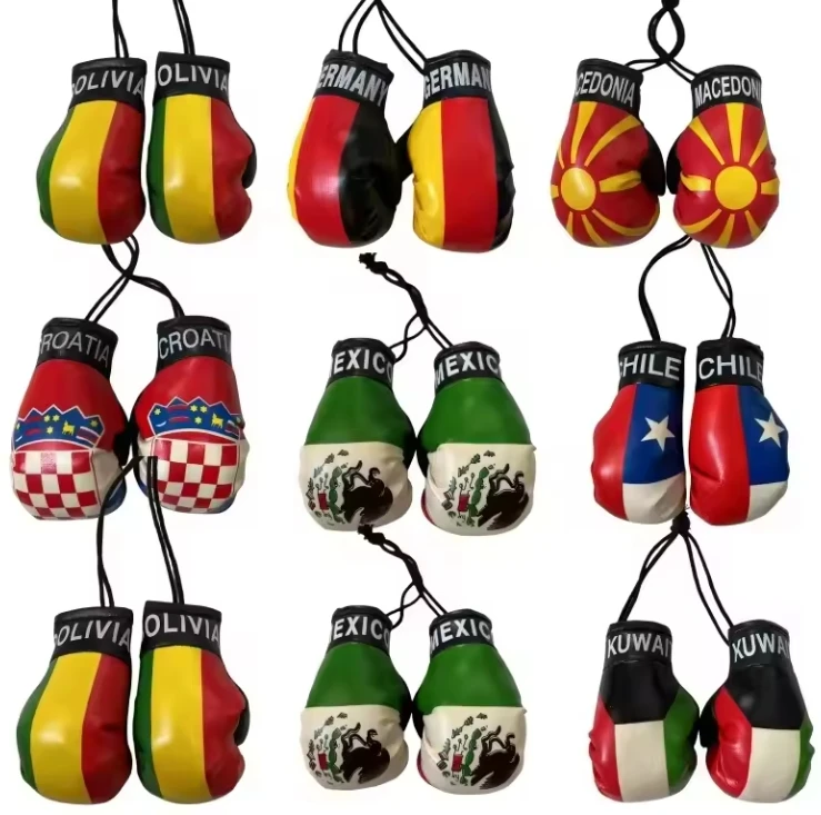 2024 Hot Sale Custom Flag Digital Printing  PU Leather Material Mini Boxing Gloves Key Chain Ring