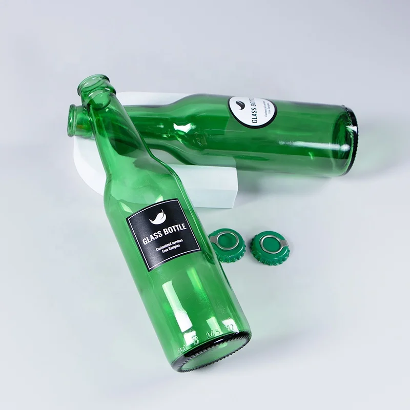 330ml design green empty beer glass juice bottle with crown cap manufacturer for wholesale