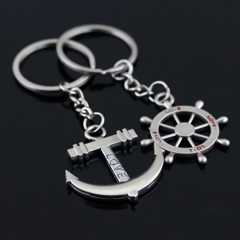 navy keychain anchor brass keychain wedding gift couple keychain