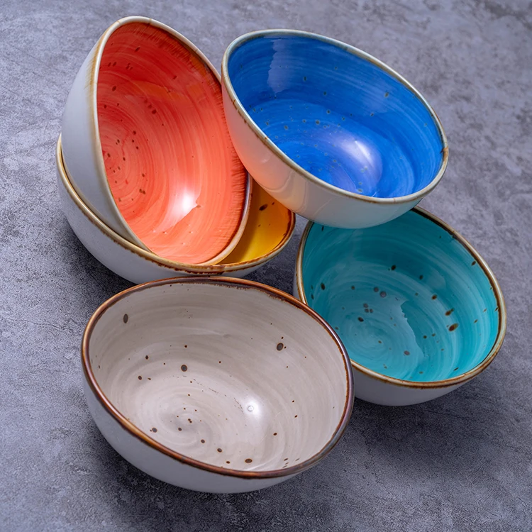  Горячая Распродажа яркие цветные глазурованные миски для супа с окантовкой фарфоровые красивые керамические