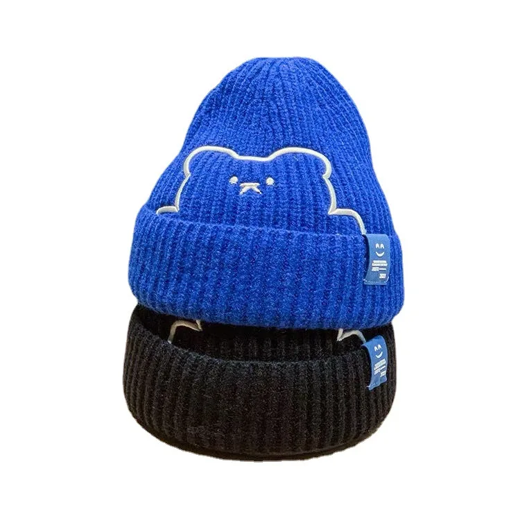 Parent-Child Hat Children Cute Bear Embroidery Woolen Boys Autumn and Winter Warm Student Cartoon Knitted Hat