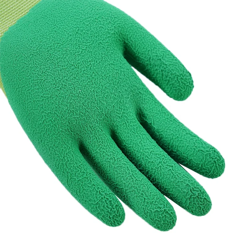 Contact Gloves Luvas Guantes, 13-Gauge, Hi-Vis Green Nylon Shell, Green Foam Latex Palm Coating