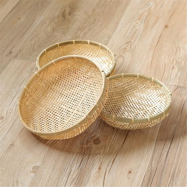 Natural handcrafted Vietnamese bamboo basket open weave