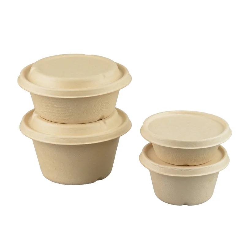 Eco friendly disposable bagasse sugarcane pulp 500ml 32oz soup salad sweet noodle rice food to go kraft paper bowls container