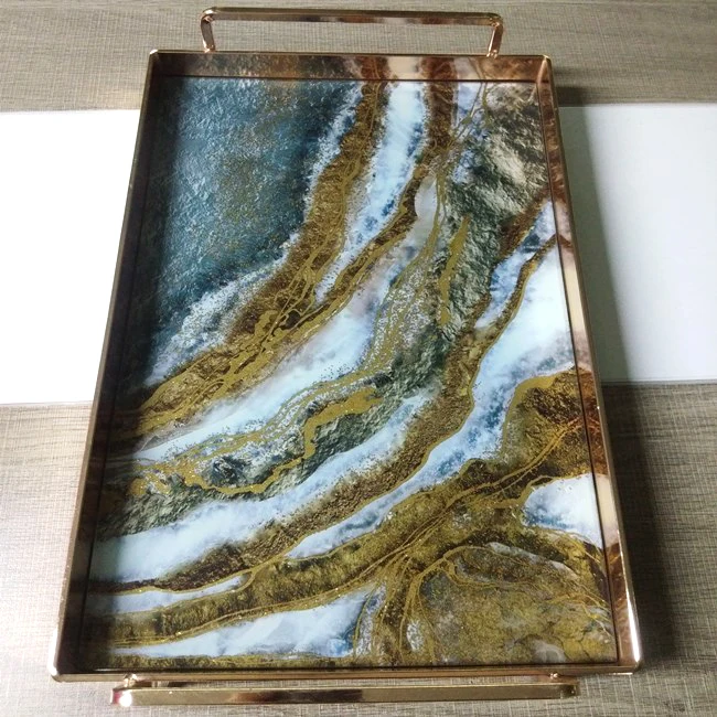 
OEM design mirror tray table perfume dressing table home decorative tray goods packaged with square cookies tray 