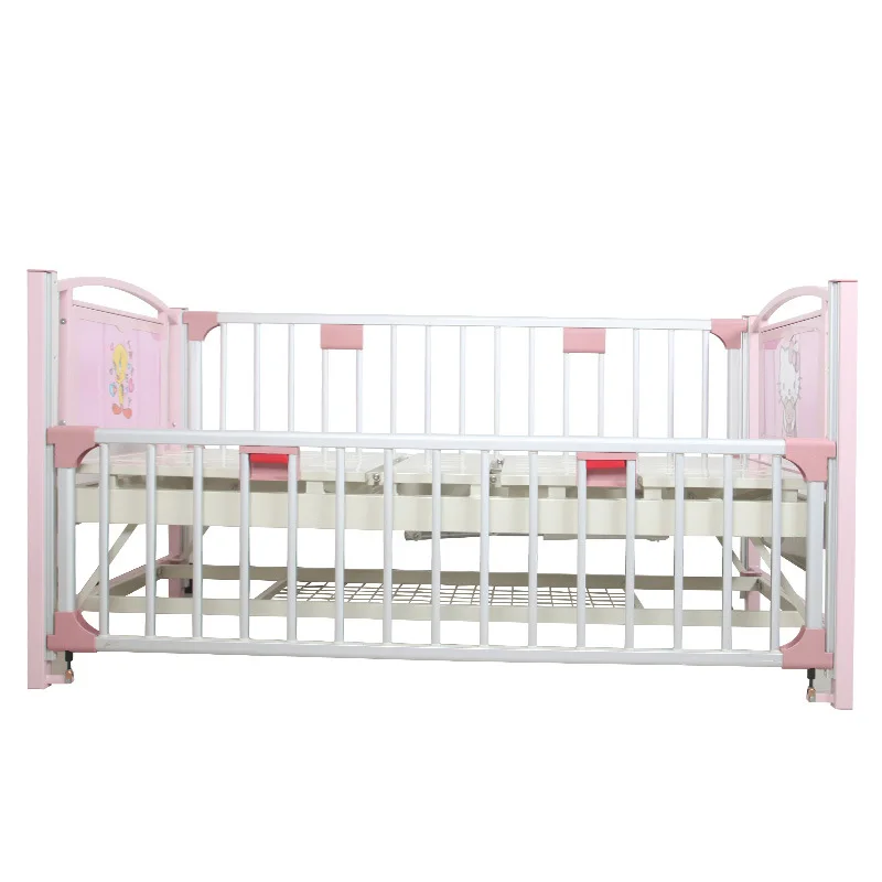 Full length steel side rail up and down 2 crank pediatric furniture kids children hospital bed with mattress