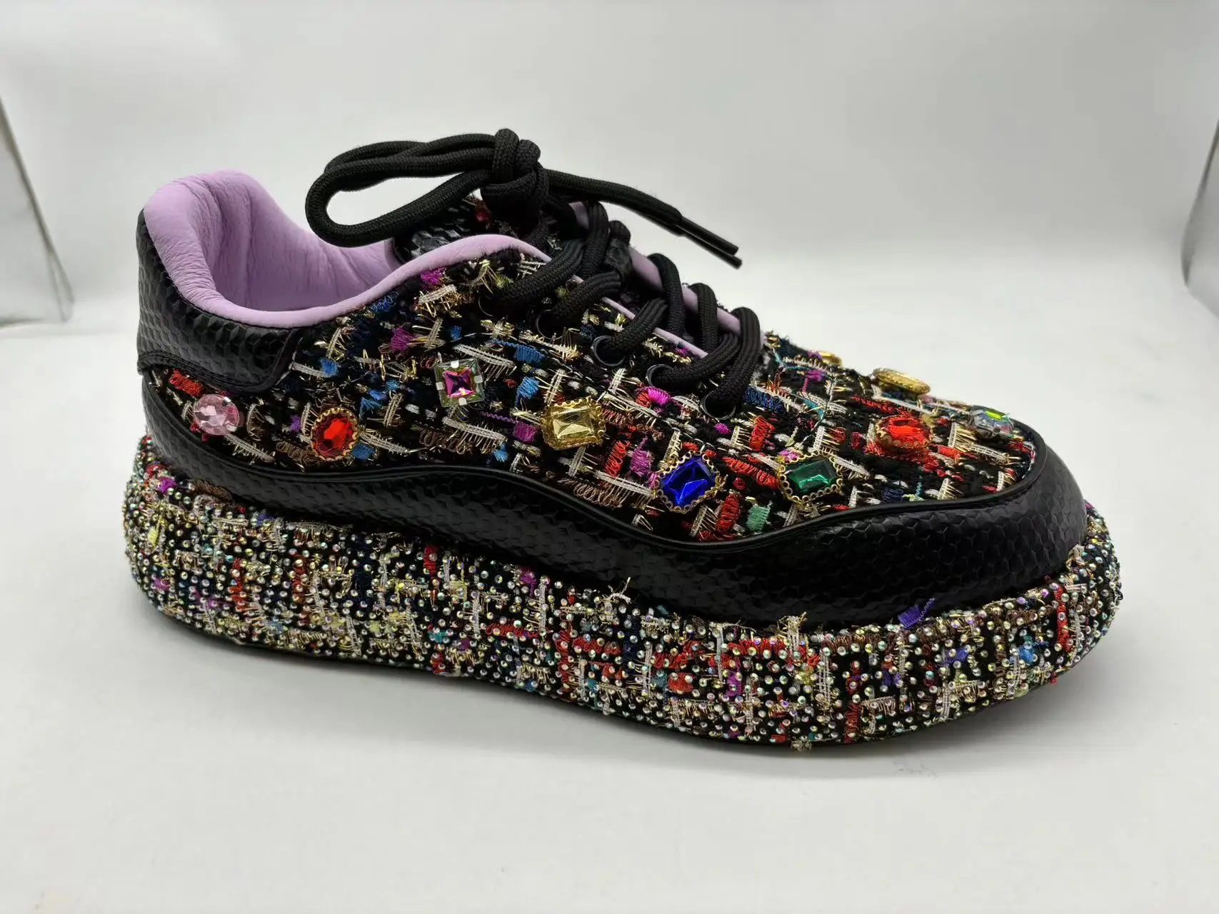 2024 new luxury ladies sequins trainers bling colorful board shoes flower rhinestones casual clunky sneakers for women