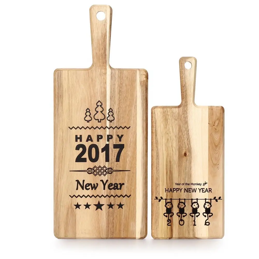 Acacia Mangium Lanyard Cutting Solid Wood Fruit Bread Pizza Steak Plate Chopping Teak Wooden Cheese Board With Marker