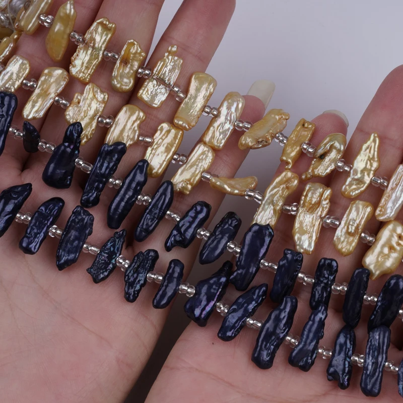 5-10mm*15-20mm Black/Gold Biwa Pearl Cultured Freshwater Pearl 18cm Short Strands For Jewelry Making