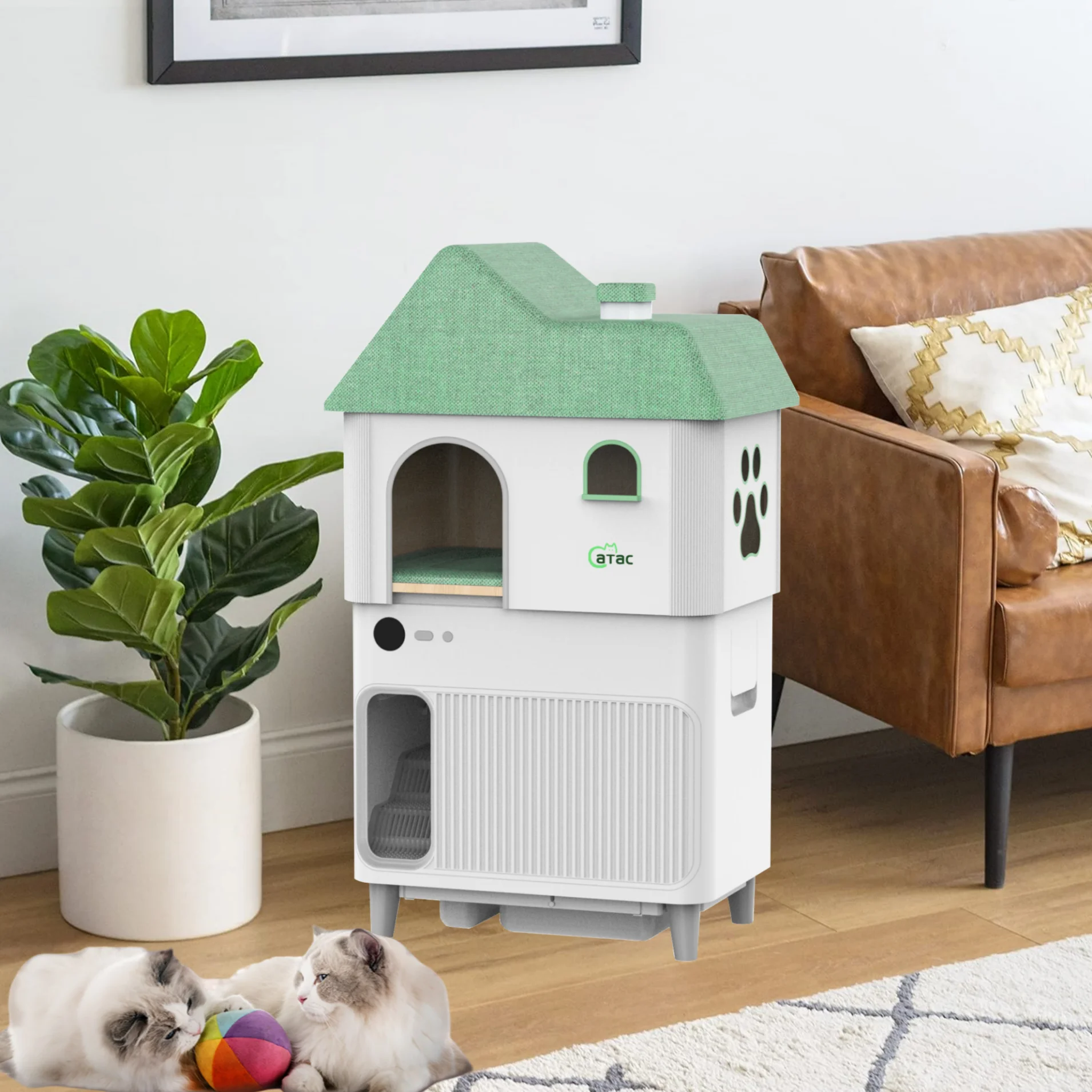 New Anti-pinch Sensor Wooden Electric Odor Monitoring Pet Toilet Smart High Side Automatic Self Cleaning Litter Box Cat