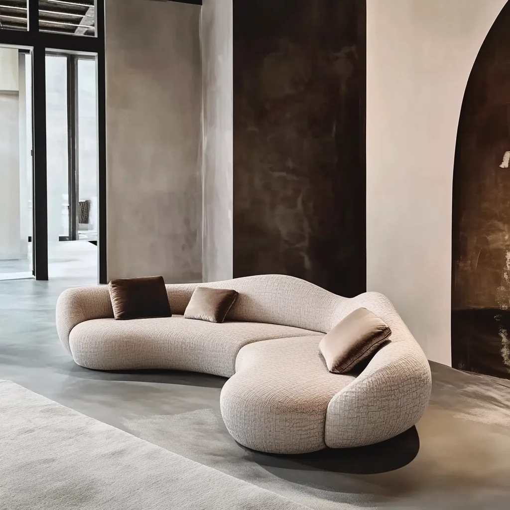 Modern Minimalist Luxury White Half Circle Designer Round Curved Couch Luxury Wood Sofa Set Dining Living Workshop Application