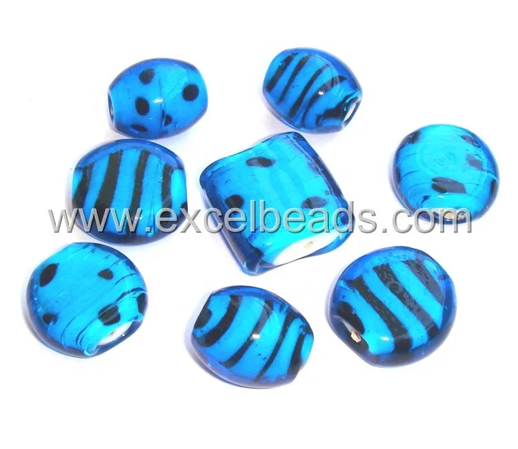 
White Heart Glass Beads Striped and dotted beads - Hand made Lamp Work Glass Beads 