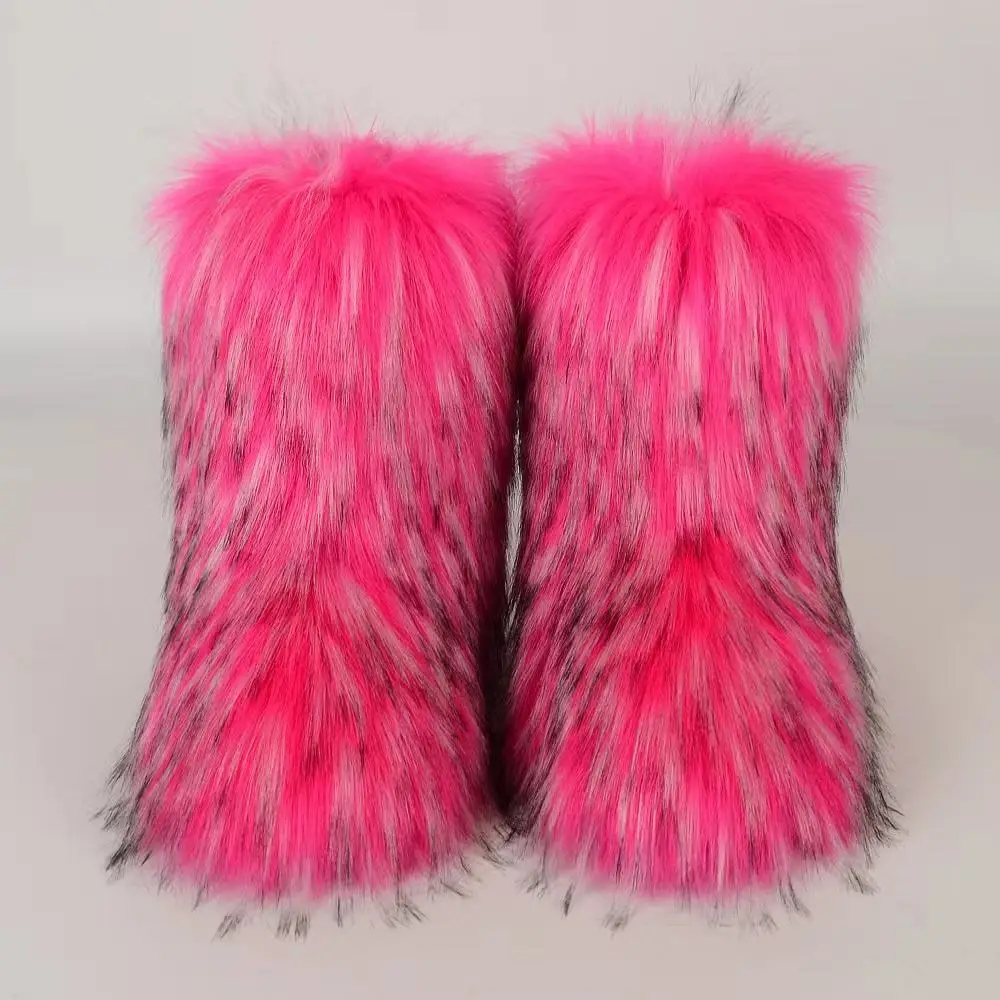 Wholesale hot selling ladies raccoon faux fur boots factory  high-end snow boots plush fur boots