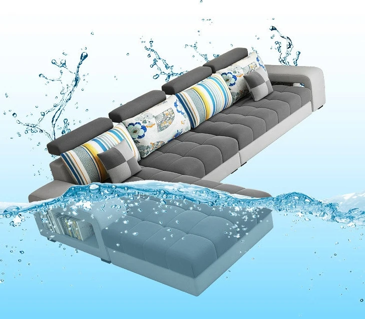 Simple modern fabric sofa set L-shaped wash-free sofa 7 seater large living room whole sofa set