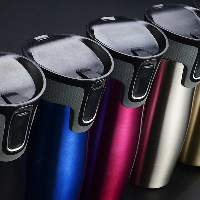 Custom logo Stainless steel car coffee vacuum flask travel mug water bottle double wall tumbler cups with automatic lid