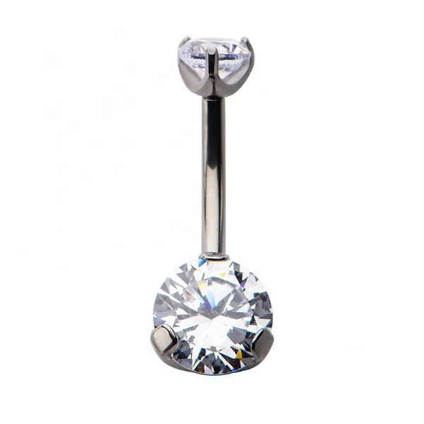 ASTM F136 Implant Grade Titanium Internally Threaded Prong Set Belly Button Ring