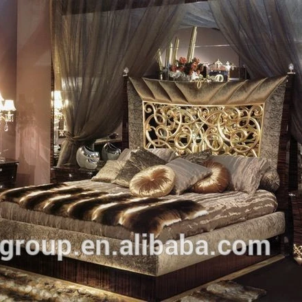 Luxury classic wood carving bed antique bedroom furniture set and high back designer bed