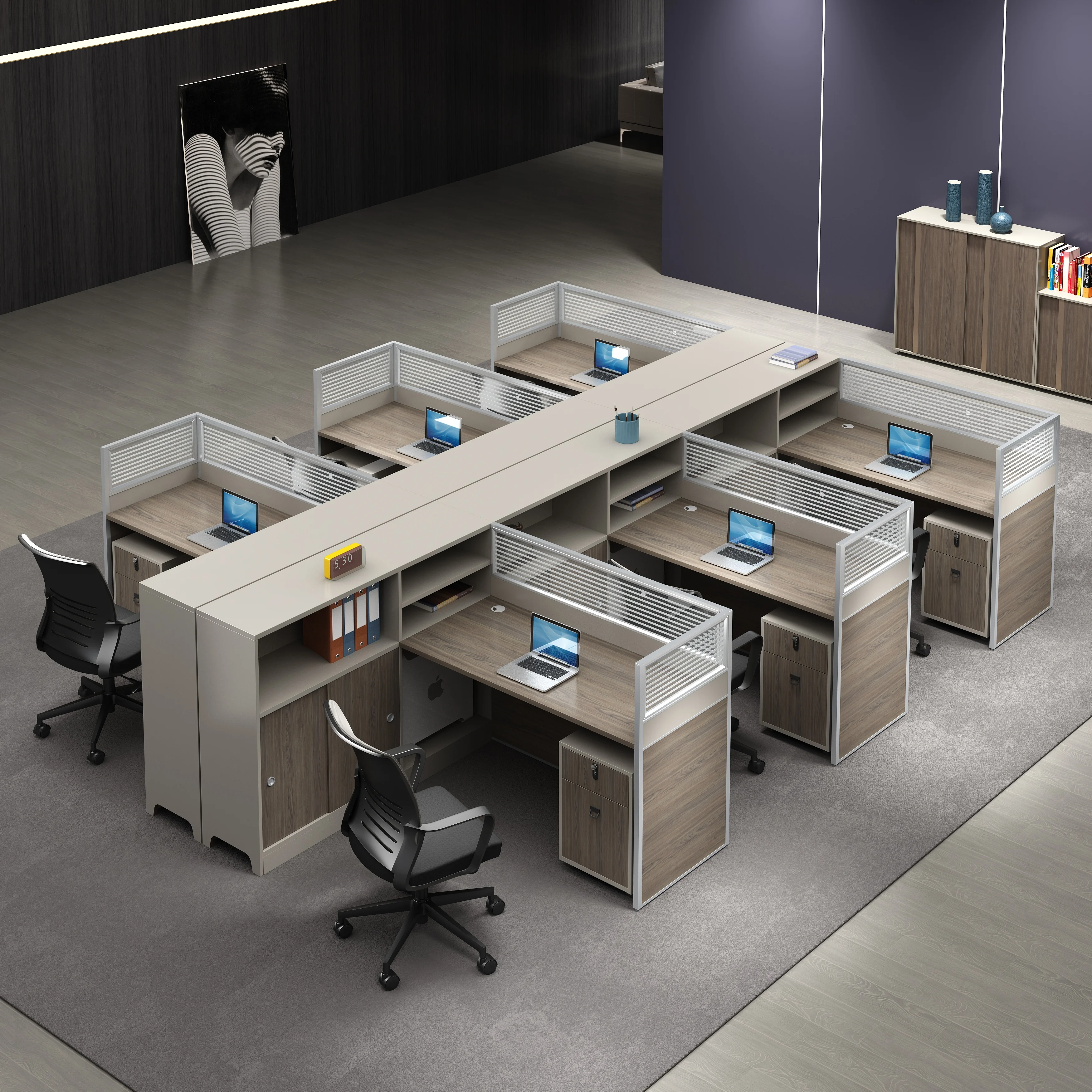 Cubicles Commercial 4 6 8 Person Partition Workstation Computer Desk MDF Wooden Table Soundproof Office Partition Workstation